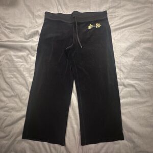 DKNY Active Pants Womens XL Velour Black Baggy Wide Leg Relaxed Embroidery Y2K